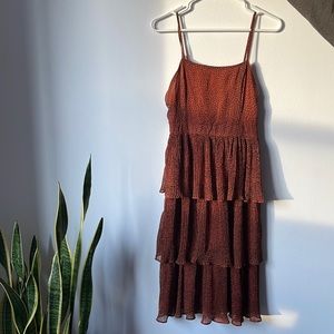 Vestique orange and black animal-printed midi dress